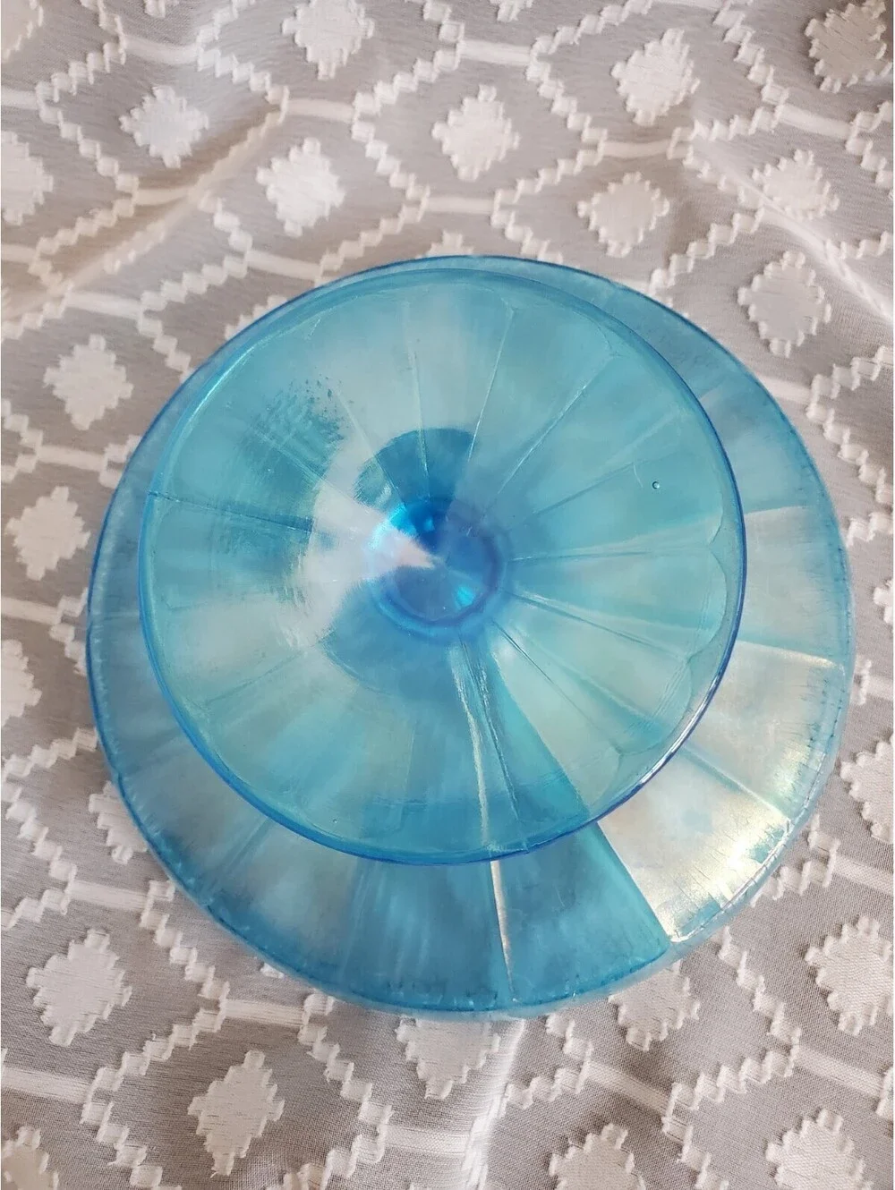Vtg Fenton Celeste Blue Stretch Glass Compote